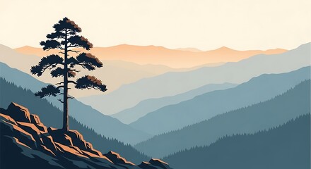 Mountain Sunset Pine Tree.