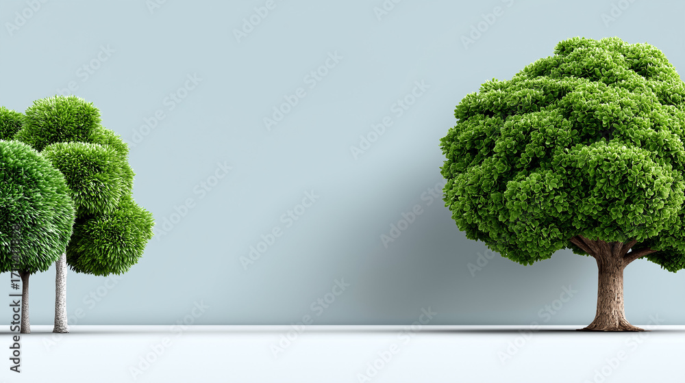 Poster tiny green tree with clear sky: a picturesque display of life where vibrant green trees create a ser