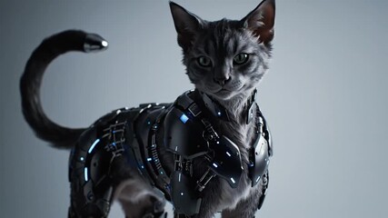 Futuristic cat in armor - Powered by Adobe