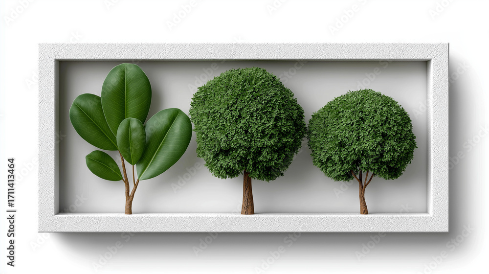 Poster evergreen in frames: a botanical display of three verdant trees, meticulously arranged inside a mini
