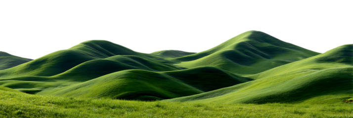 Lush green rolling hills isolated on white background