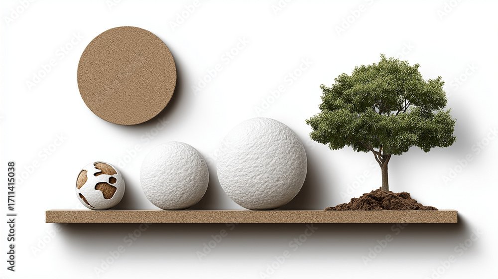 Poster harmony of spheres: a minimalist composition of diverse spheres and a meticulously crafted miniature