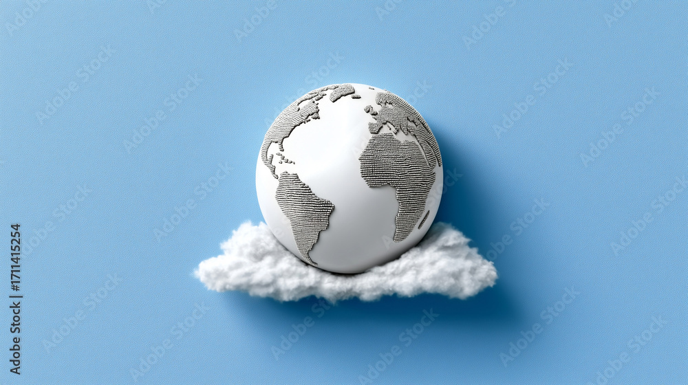 Poster earth on cloud: a unique conceptual image features a detailed earth resting gently upon a fluffy clo