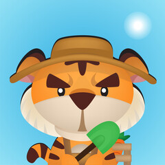 cute tiger becomes a farmer