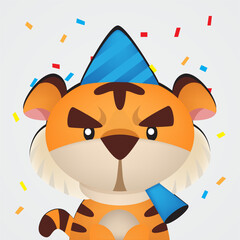 cute tiger celebrating birthday party