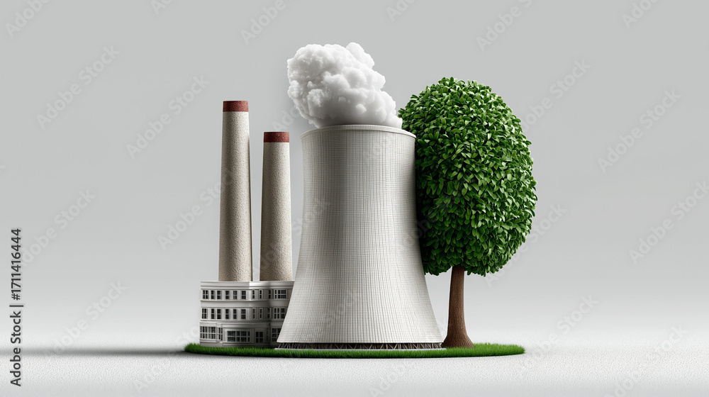 Poster balancing act: a symbolic representation of the delicate balance between industry and environment, f