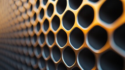 Close up macro of stainless steel filter plates used inside Power Plant Emissions Scrubbers with condensation details. 