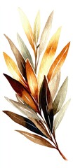 Watercolor illustration of a branch with various shades of autumn leaves