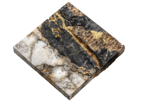 Square slab of stone, mottled black, white, & gold