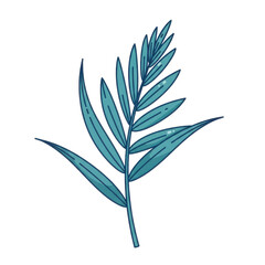 Detailed teal leaf illustration with dark blue outlines and vein details isolated on white background