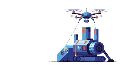 Naklejka premium Drone inspecting machinery a modern industrial technological advancements