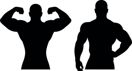 Muscular male silhouettes posing bodybuilding flexing biceps and relaxed stance athletic men silhouette