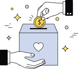 Donating money to charity isolated on white background with heart symbol
