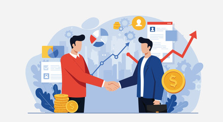 Business partnership deal achieving growth and success with strategic agreement