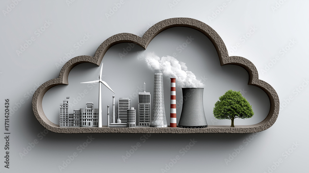 Poster environment in silhouette: a conceptual image showcasing the dynamic interplay of nature and industr