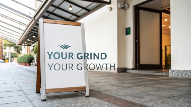 Modern Signboard Displaying Motivational Quote in Urban Setting for Business Growth and Productivity Promotion