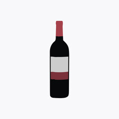 Simple illustration of a dark red wine bottle with a label on white Keywords: wine bottle, red wine
