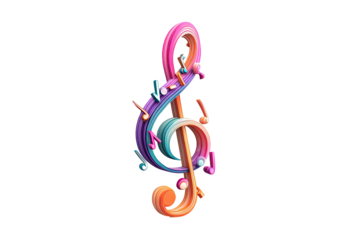 Vibrant treble clef with swirling, colorful musical notes