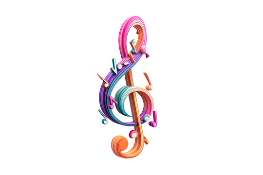 Vibrant treble clef with swirling, colorful musical notes - Powered by Adobe
