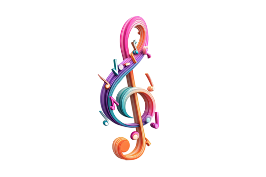 Vibrant treble clef with swirling, colorful musical notes