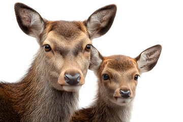 Fototapeta premium Close-up of a mother and baby deer isolated on transparent background
