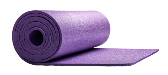Rolled-up purple exercise mat