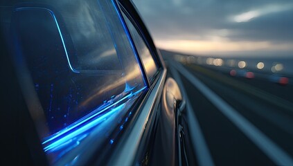 Fototapeta premium Futuristic car window at sunset