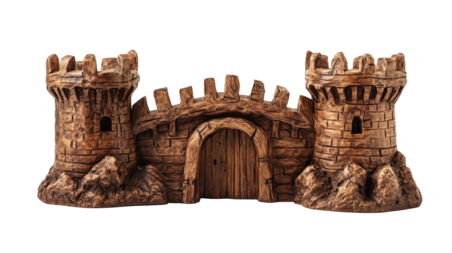 A carved wooden fort on a white background  png