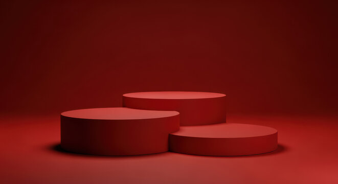 Red product display podiums for presentation