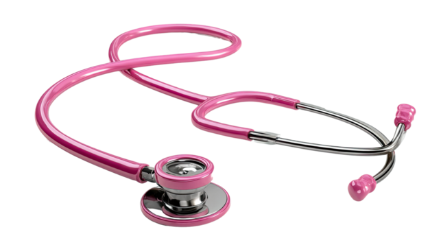 Pink stethoscope medical instrument illustration on white background