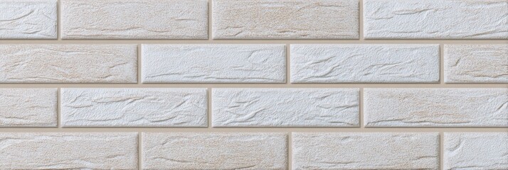 Fototapeta premium Light beige/off-white brick-patterned wall tiles with textured surface