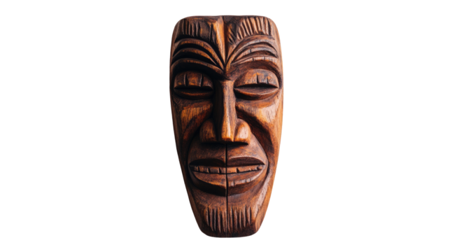 A carved wooden mask on a white background  png