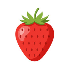 Fototapeta premium Vibrant red strawberry with green leaves illustration isolated on white background