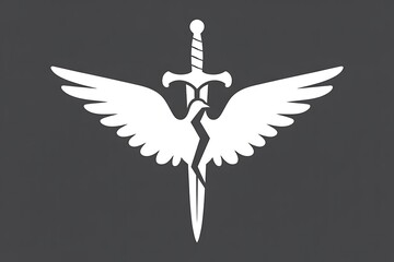 Symbolic white sword with wings against a gray background, perfect for gaming or fantasy logo design