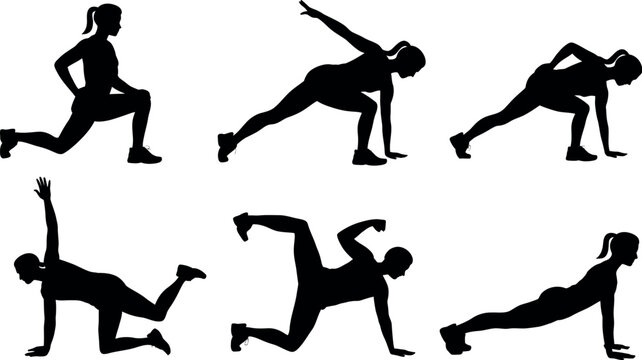 Silhouette fitness poses diverse workout moves capturing active lifestyles and healthy habits silhouette