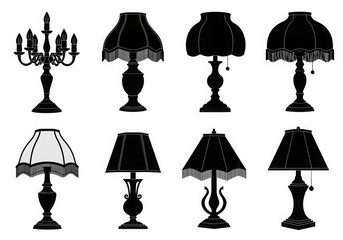 Obraz premium Collection of vintage and classic table lamps in silhouette