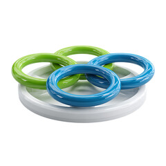Fototapeta premium Modern ring toss game with green and blue rings on white background. 