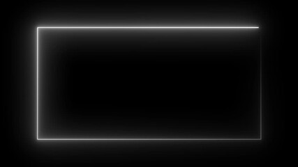 Sleek white neon rectangle frame glowing on a black background, offering a clean and minimalist design element for various creative projects