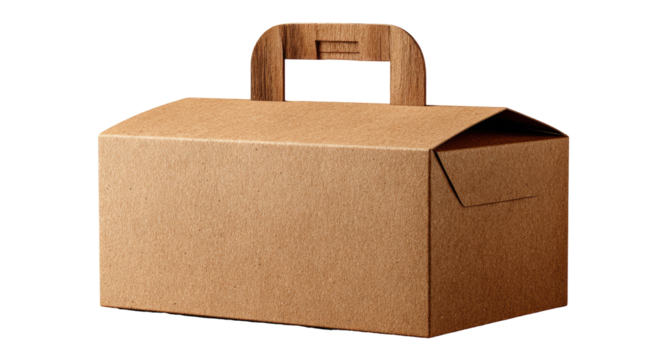 Brown cardboard food takeout box with handle