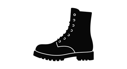 Simple black silhouette of a single combat boot with thick sole