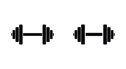 Black and white illustration depicting two sets of dumbbells side view