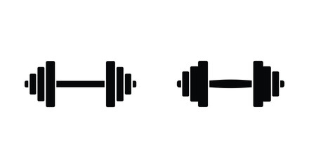 Black dumbbell icons displayed in different orientations on white background