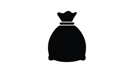 Simple black silhouette of a closed drawstring bag or sack icon