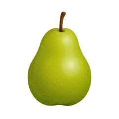 A detailed illustration of a green pear with brown stem and speckled skin isolated on white background