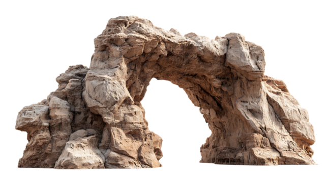Natural rock formation arch isolated on white background.