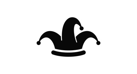 A simple black and white illustration of a classic jester s cap