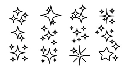 Collection of simple hand drawn sparkling star and shine vector illustrations