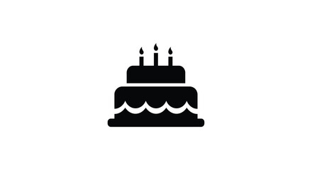 A simple black silhouette of a two tiered birthday cake with candles
