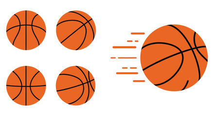 Minimalist illustration showcasing three orange basketballs in dynamic arrangement