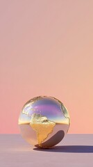 Golden globe, pink background, earth map